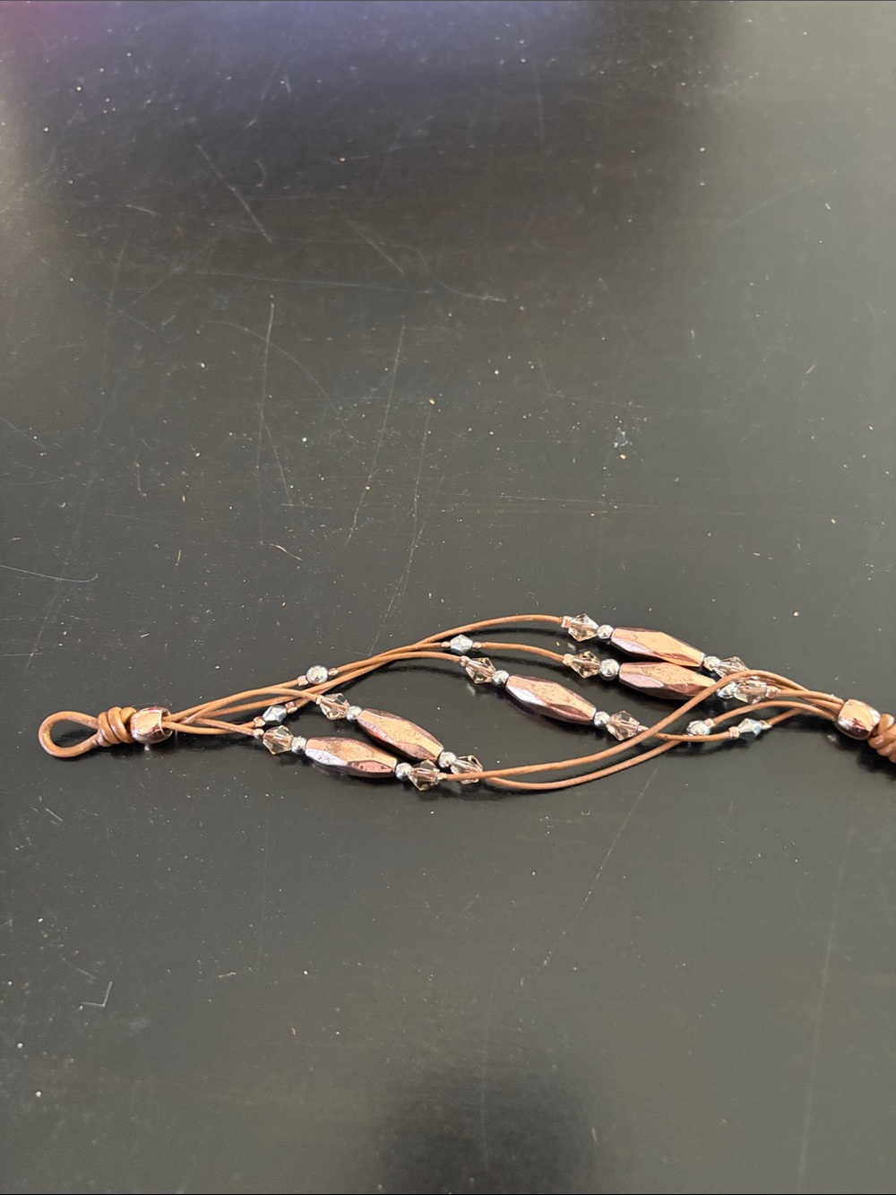 Fossil Brown Multi-Strand Leather Bracelet with Copper and Silver Beads